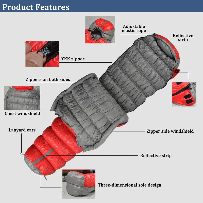 New Oversized Mummy Goose down Sleeping Bag Winter down Sleeping Bag Very Warm for Camping and Hiking