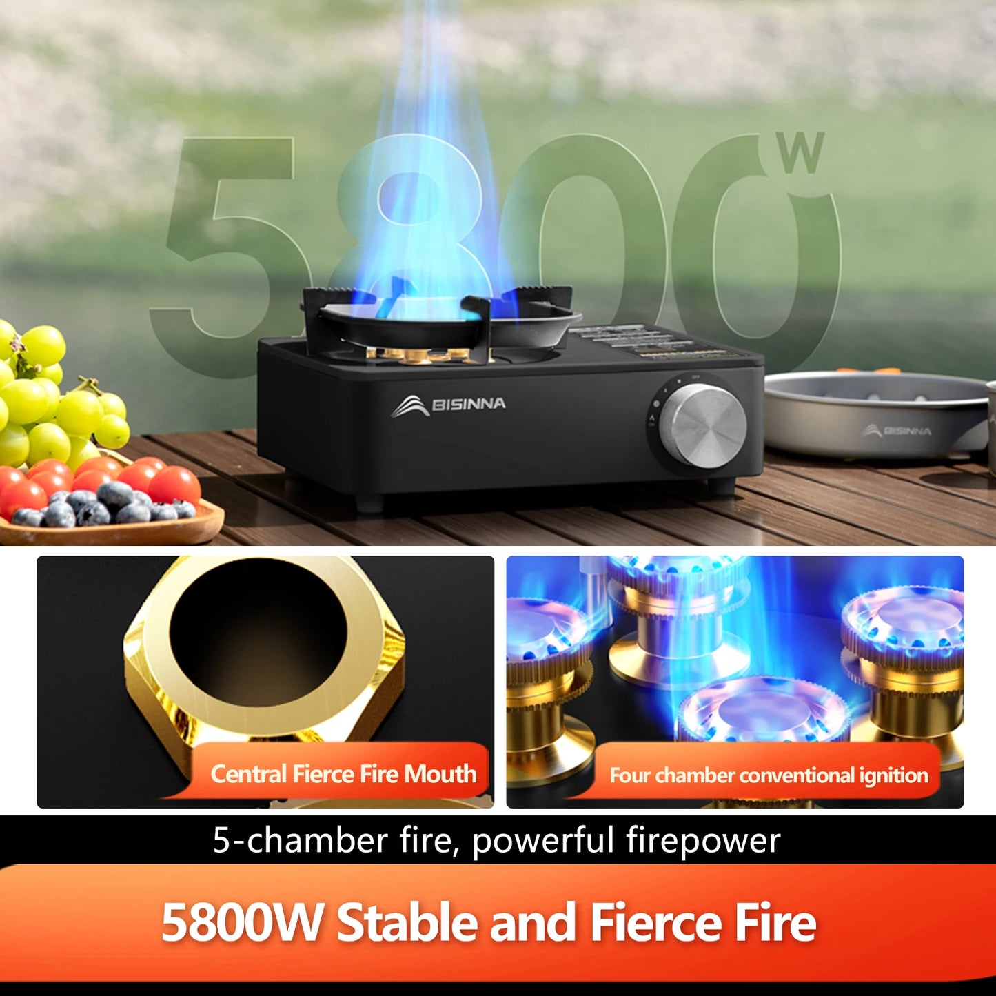 Camping Gas Stove 5800W High Firepower Outdoor Portable Cassette Burner for Picnic Hiking Trekking