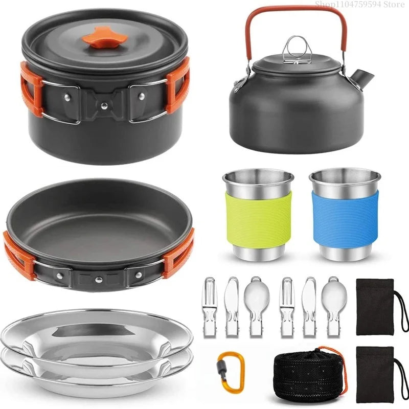 Outdoor Cooking Equipment - 2-3 Person Camping Pot Set with Folding Pot and Kettle Combination Kit Panelas Camping Tableware