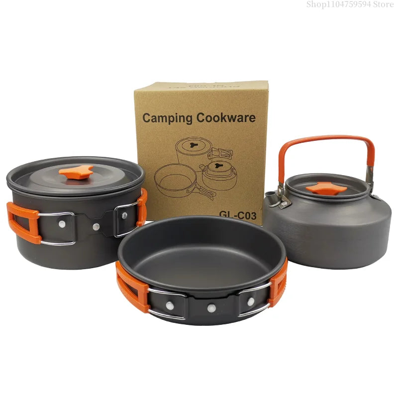 Outdoor Cooking Equipment - 2-3 Person Camping Pot Set with Folding Pot and Kettle Combination Kit Panelas Camping Tableware