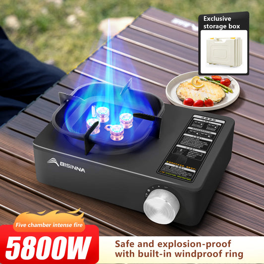 Camping Gas Stove 5800W High Firepower Outdoor Portable Cassette Burner for Picnic Hiking Trekking