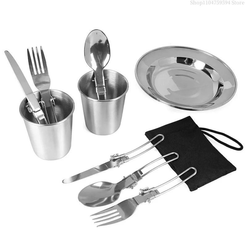Outdoor Cooking Equipment - 2-3 Person Camping Pot Set with Folding Pot and Kettle Combination Kit Panelas Camping Tableware