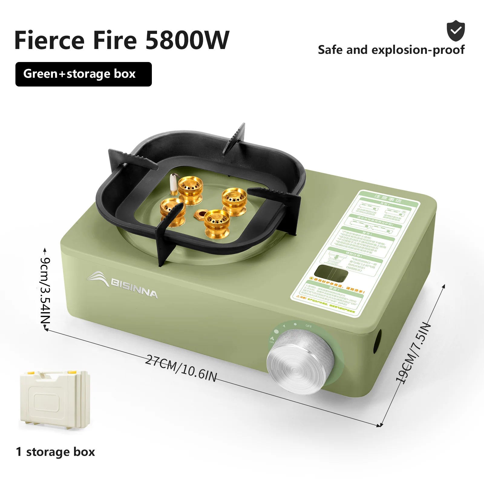 Camping Gas Stove 5800W High Firepower Outdoor Portable Cassette Burner for Picnic Hiking Trekking